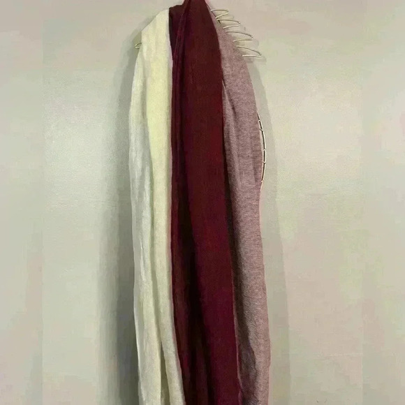 RN135014 burgundy cream micro striped three scarf in one paneled fall cool - Picture 3 of 9